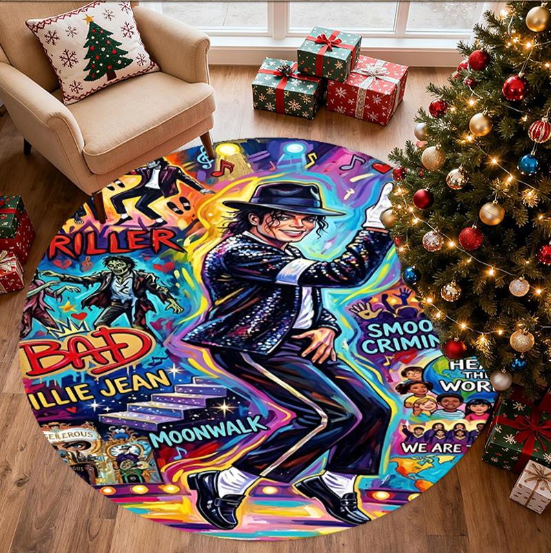 Tappeto Rotondo con Motivo Michael Jackson, Tappetino da Interno/Esterno, per Picnic, Sala Giochi, Camera da Letto, Ufficio, Soggiorno, Tappeto Decorativo per la Casa, Regalo di Compleanno