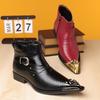Punk Style Men Pointed Leather Shoe Star Designed Snake Print Stage Performance Party Boots Metal Pointed Motorcycle Cowboy Boot