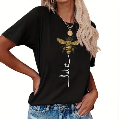 Fashion Women Honeybee Print T Shirt Funny Casual O-neck Short Sleeves T-shirt Summer Female Tee Shirt