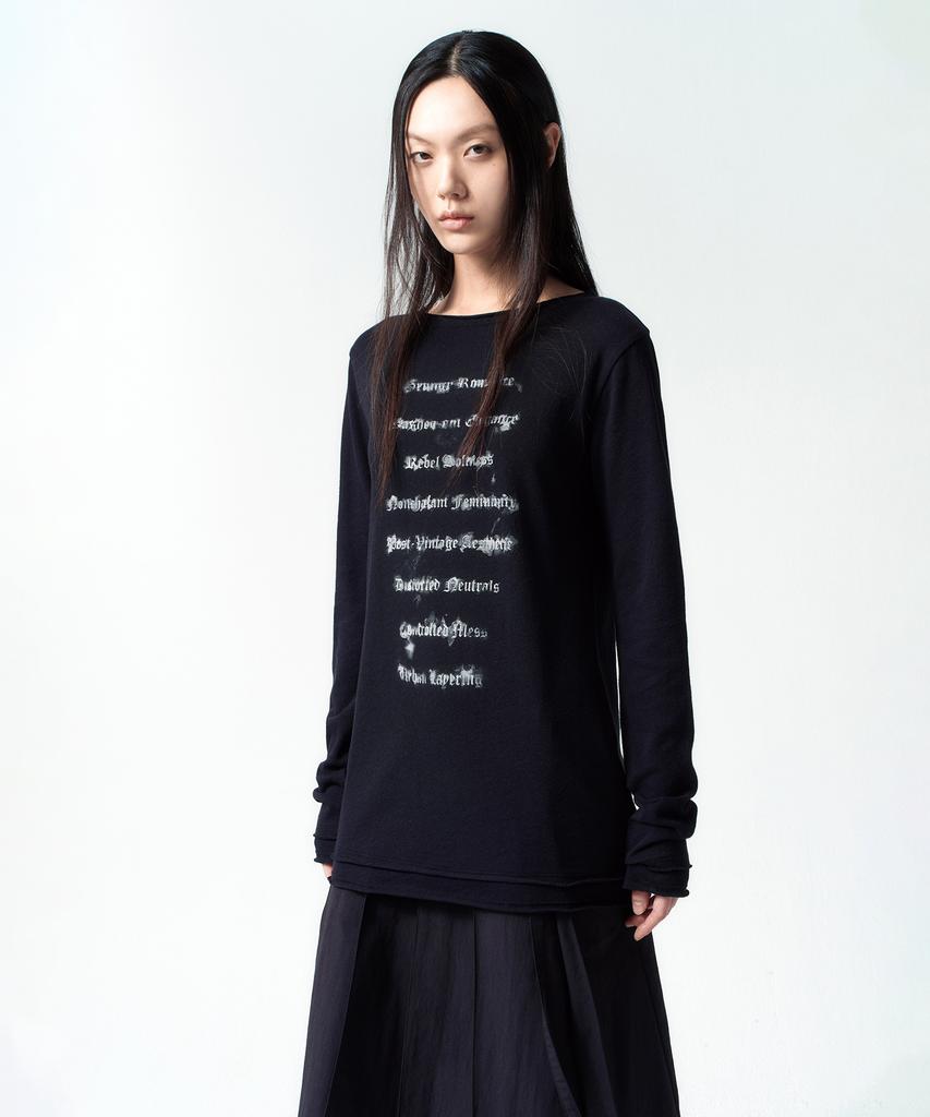 INSILENCE WOMEN Lettering Cotton Linen Long Sleeve Black