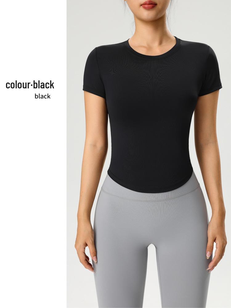 Women's Slim Fit Quick-Dry Yoga T-Shirt - Round Neck, Short Sleeve, High Stretch