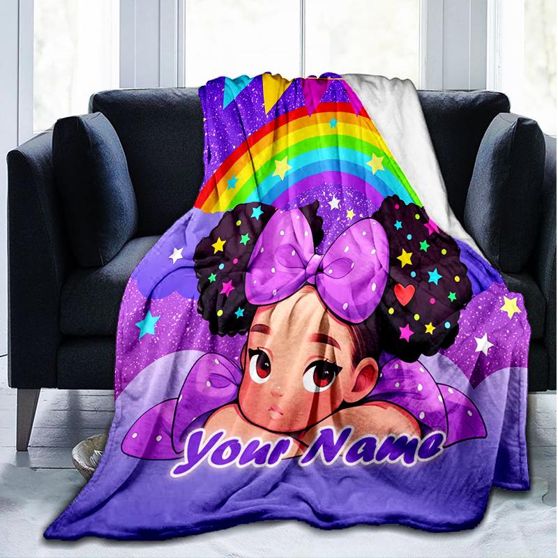 1PC Custom Name Rainbow Dreams Profile outdooor Flannel blankets Patterns Throw Blanket All-Season Soft Gift for Couch, Bed, Camping gifts