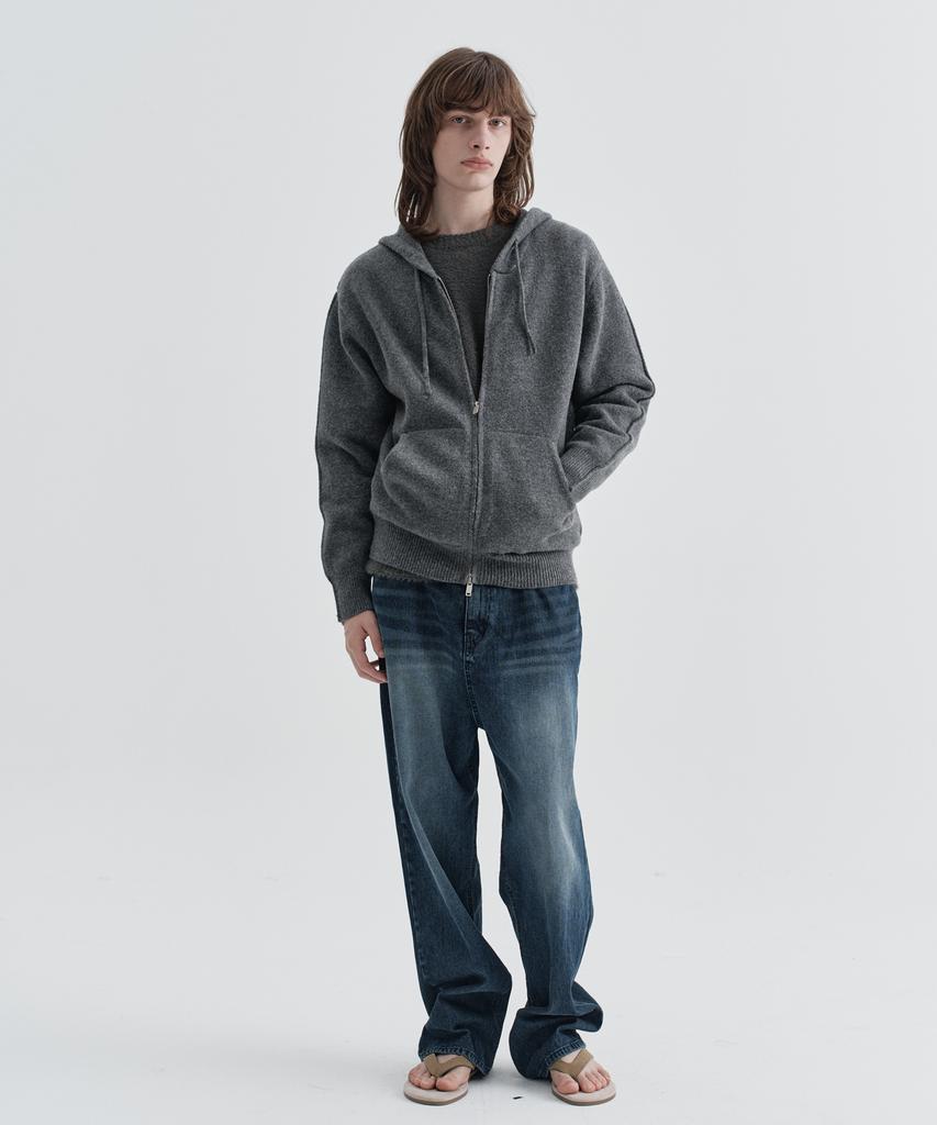 Ezio Cozy Wool Blend Hooded Zip-Up Knitwear_Charcoal