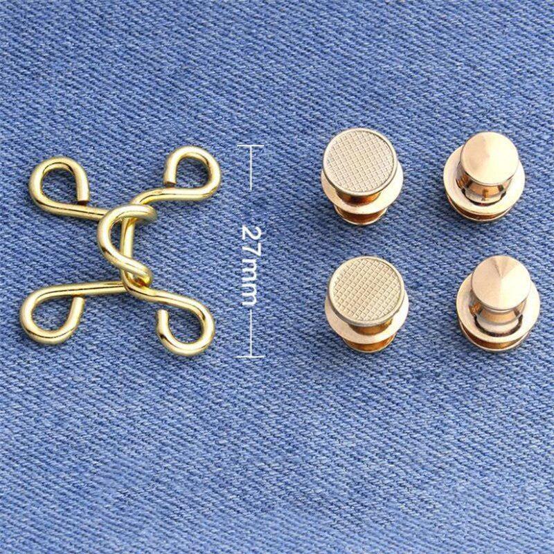 1 Set Nail-free Metal Jeans Button Snaps Detachable Pants Clips Buttons Pins DIY Waist Tightener Clothing Buckles Sewing Tools