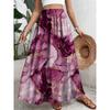 Plus Size, Elegant Floral Print Polyester Skirt - Casual A-Line, Non-Stretch Fabric, with Elastic Waistband