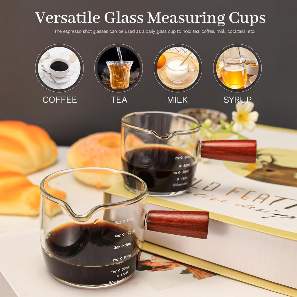 1 Oz Espresso Measuring Cup Shot Glasses Measuring Triple Pitcher Single Spout Glass Creamer Measure Cup for Barista Coffee