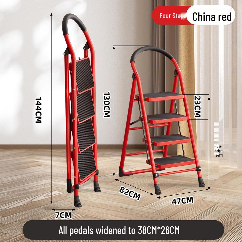 Portable A-frame Ladder with Tool Tray and Handrail, Wide Pedal for Indoor Use