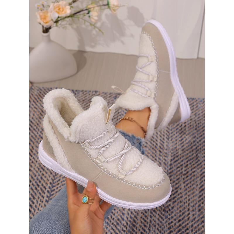 Women's Plus Size Fashion Minimalist Mid Calf Snow Boots Winter Fleece Lined Warm Korean Style Cotton Shoes