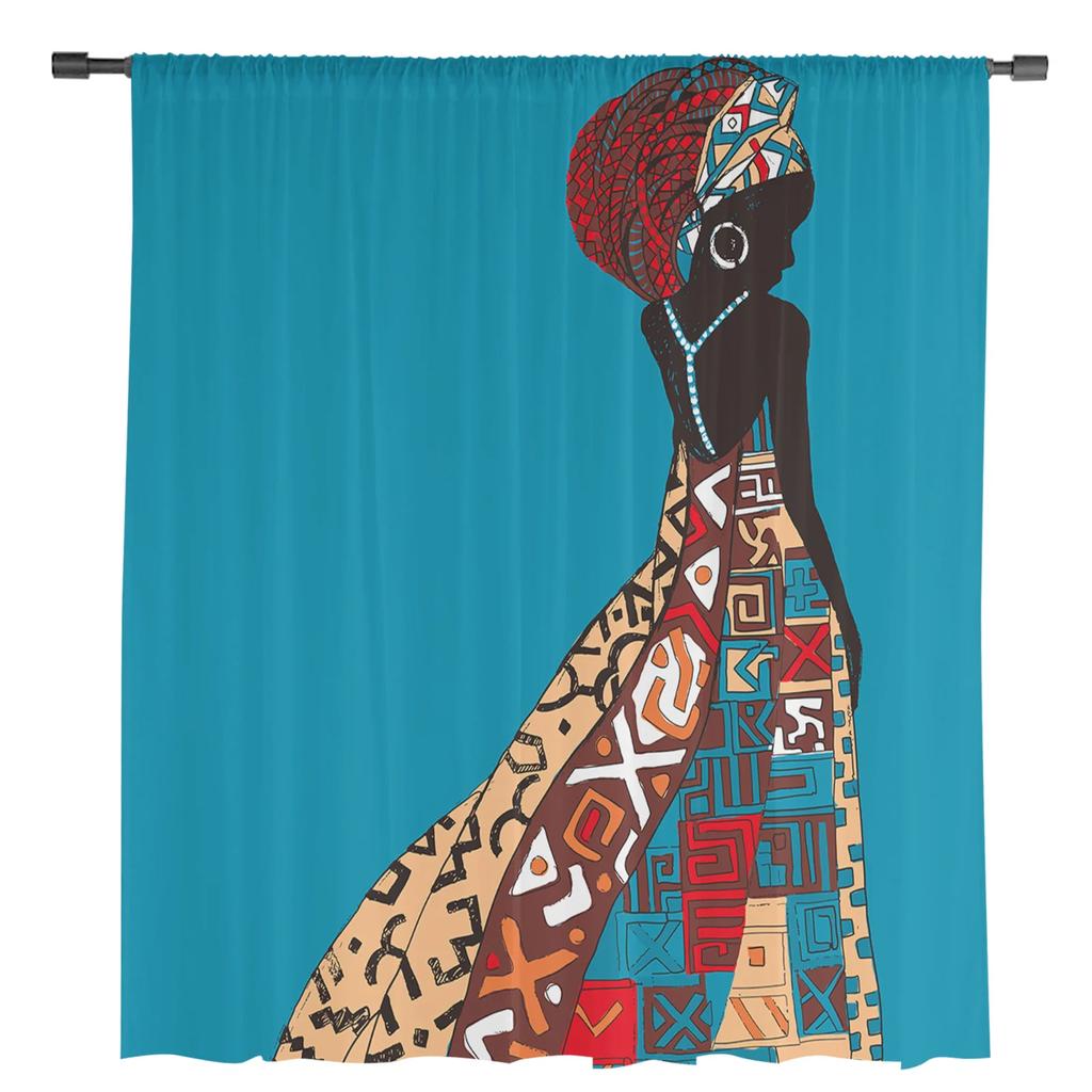 Afrikanische Schwarze Frauen Tüllvorhänge für Wohnzimmer Schlafzimmer Küchendekoration Chiffon Transparent Voile Fenstervorhänge Kundenspezifische Drapierung