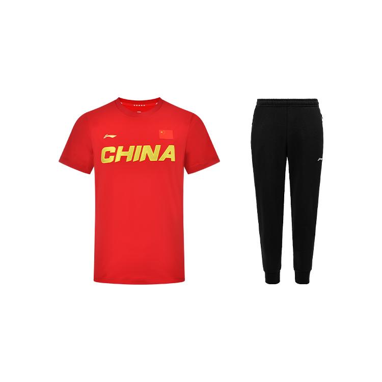 Li-Ning High-Quality Quick-Dry Pullover Top And Comfortable Durable Jogger Pants Casual Sports Set Unisex Sportswear Red Black AHSS983-2+AKLTC39-1