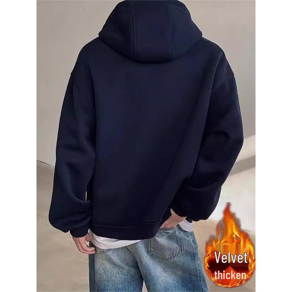 Unisex 8XL Heavyweight 400g Button-Up Hoodie, Velvet-Lined, Long Sleeve, Henley Collar, Loose Fit for Casual Wear