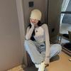 Women's Slim Fit Ribbed Crew Neck Long Sleeve T-Shirt, Short Style for Spring 2024 - Trendy High Waist Outfit