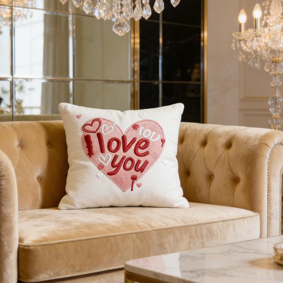 Valentine's Day Pillow Cover 18" Faux Fur Love x 18" Soft Plush Heart Pillowcase Embroidery Throw