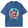 Funny Skull Print Ladies T-Shirt Unisex Wash Loose Oversized Short Sleeve Street Top Tee Summer