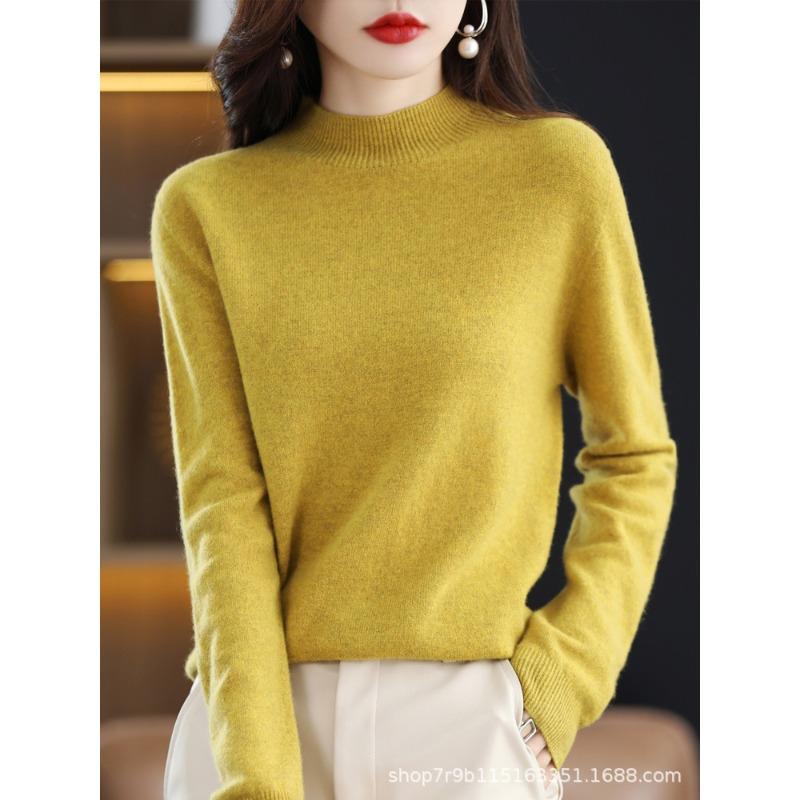 Autumn and winter new pure wool sweater women's semi-turtleneck first-line ready-to-wear wool sweater knitted sweater loose and thin bottoming shirt