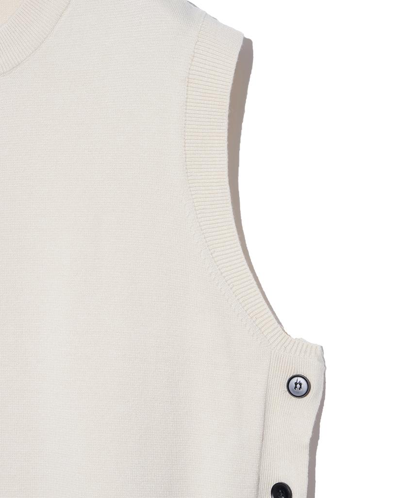 Irony Porno White Line 86-Iroj364 Side Button Slit Knit Vest Beige