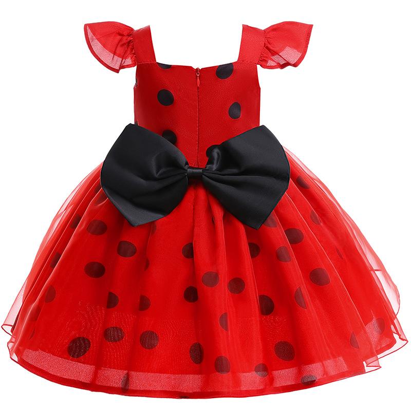 New Cosplay Ladybug Polka Dot Dress Princess Dress Girls Fly Sleeve Polka Dot Halloween Dress Dress