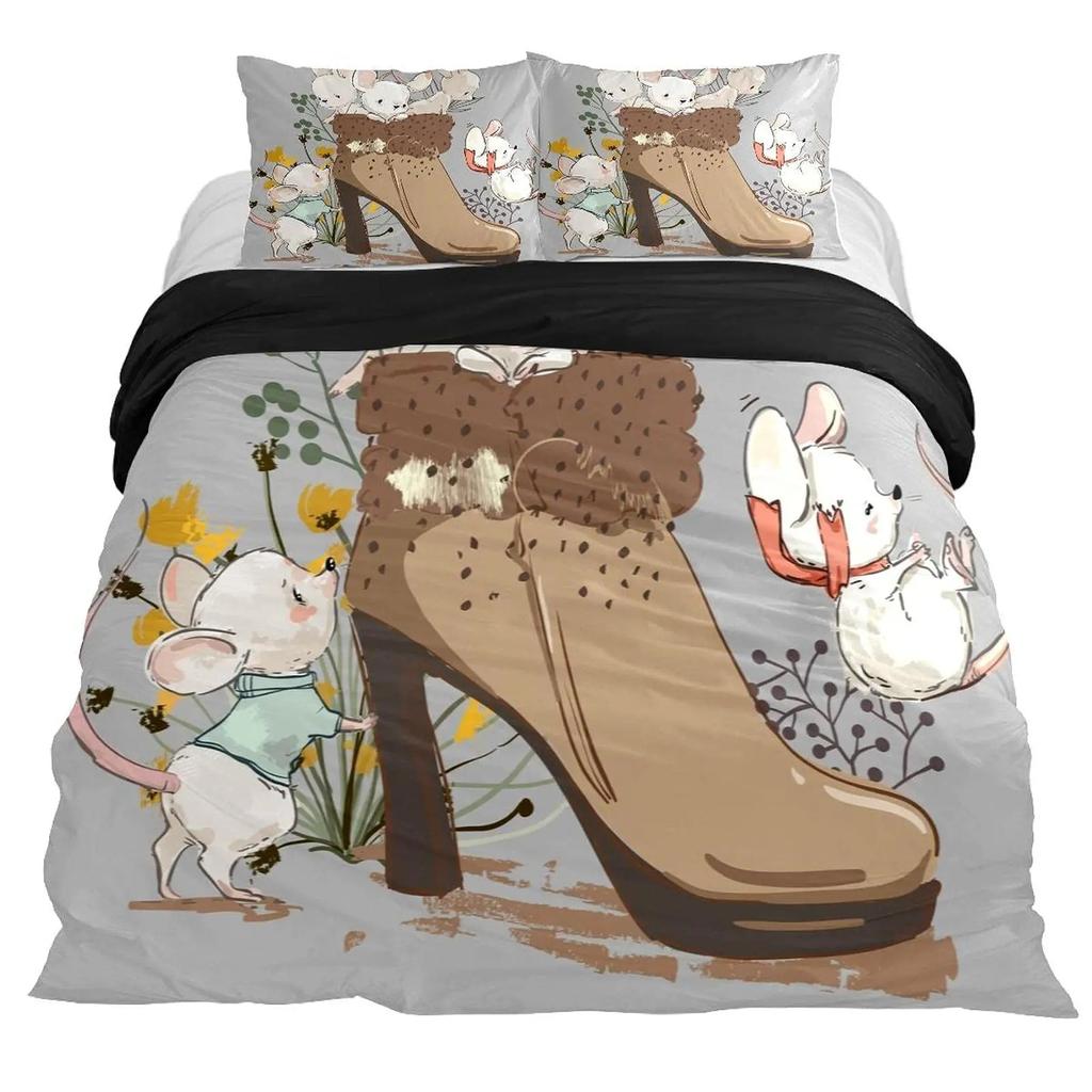 2025 Cartoon Rat King Queen Bedding Set Mouse Rodents Duvet Cover Funny Animal Love Heart Comforter Cover Polyester Quilt Cover
