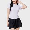 Anta Solid Color Round Neck Pullover Short Sleeve Pleated Skirt Two-Piece Swimsuit Women swimsuit Light-Purple Basic-Black 1824532485-1