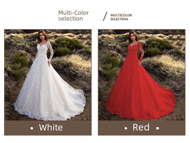 2025 Women's European & American Long Sleeve Lace Bridal Wedding Dress