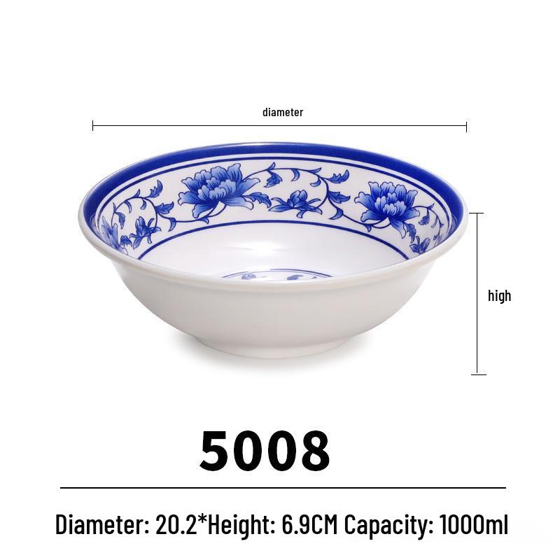Blue & White Melamine Noodle Bowl: Imitation Porcelain Tableware for Ramen, Soup, Wonton, or Beef Noodles in Noodle Shops