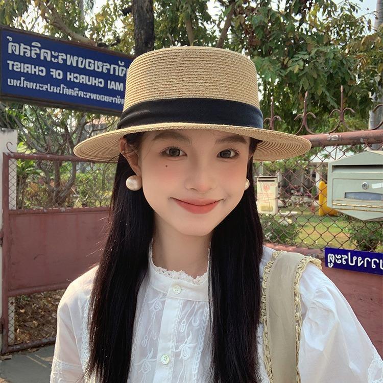 Summer New Seaside Sun Hat Breathable Sunscreen Hat Large Brim Bucket Hat Foldable French Lace Straw Hat