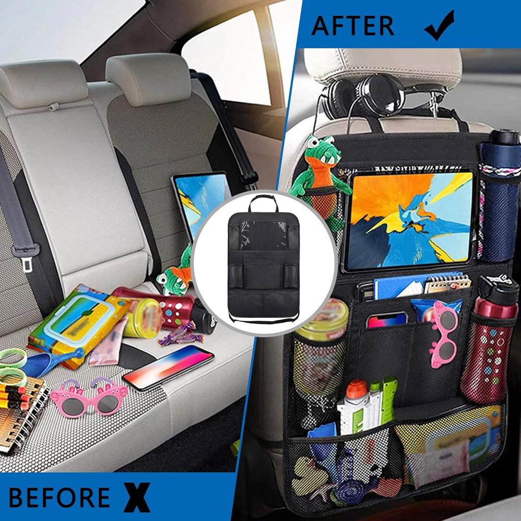 Aokdom 2PCS Car Seat Back Organizer,Extra Large Capacity Car Seat Organizer With 6 Mesh Pocket,2 Cup Holder & 4 Storage Bag,Road Trip Essentials For