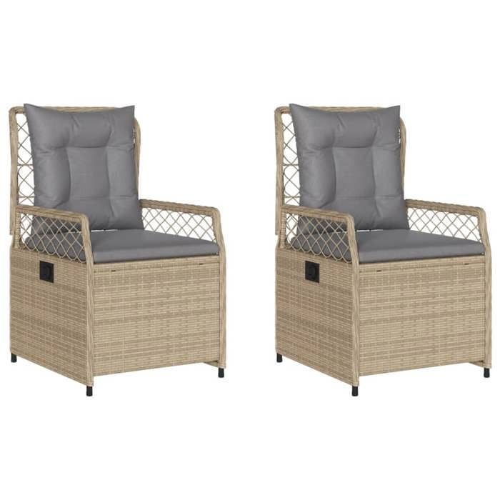 VidaXL Chaises inclinables de jardin lot de 2 beige résine tressée, fauteuil de jardin inclinable, fauteuil inclinable de 368664