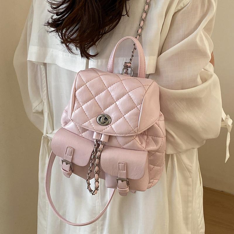IELGY Ladies Pink Travel Backpack Commuter All-Match Chain Backpack