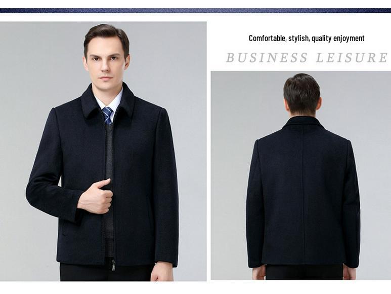 Men's Double-Sided Wool Jacket with Winter Down Liner for Middle-Aged Dads