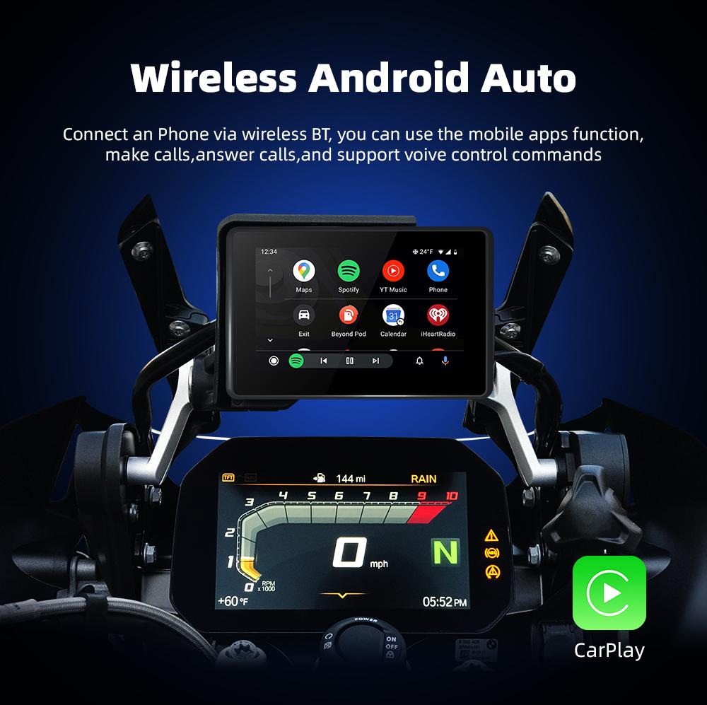 EKIY 5 Inch Motorcycle GPS Navigation CarPlay Android Auto Screen Mirroring Screen For BMW Wonder Wheel Controls Moto Monitor