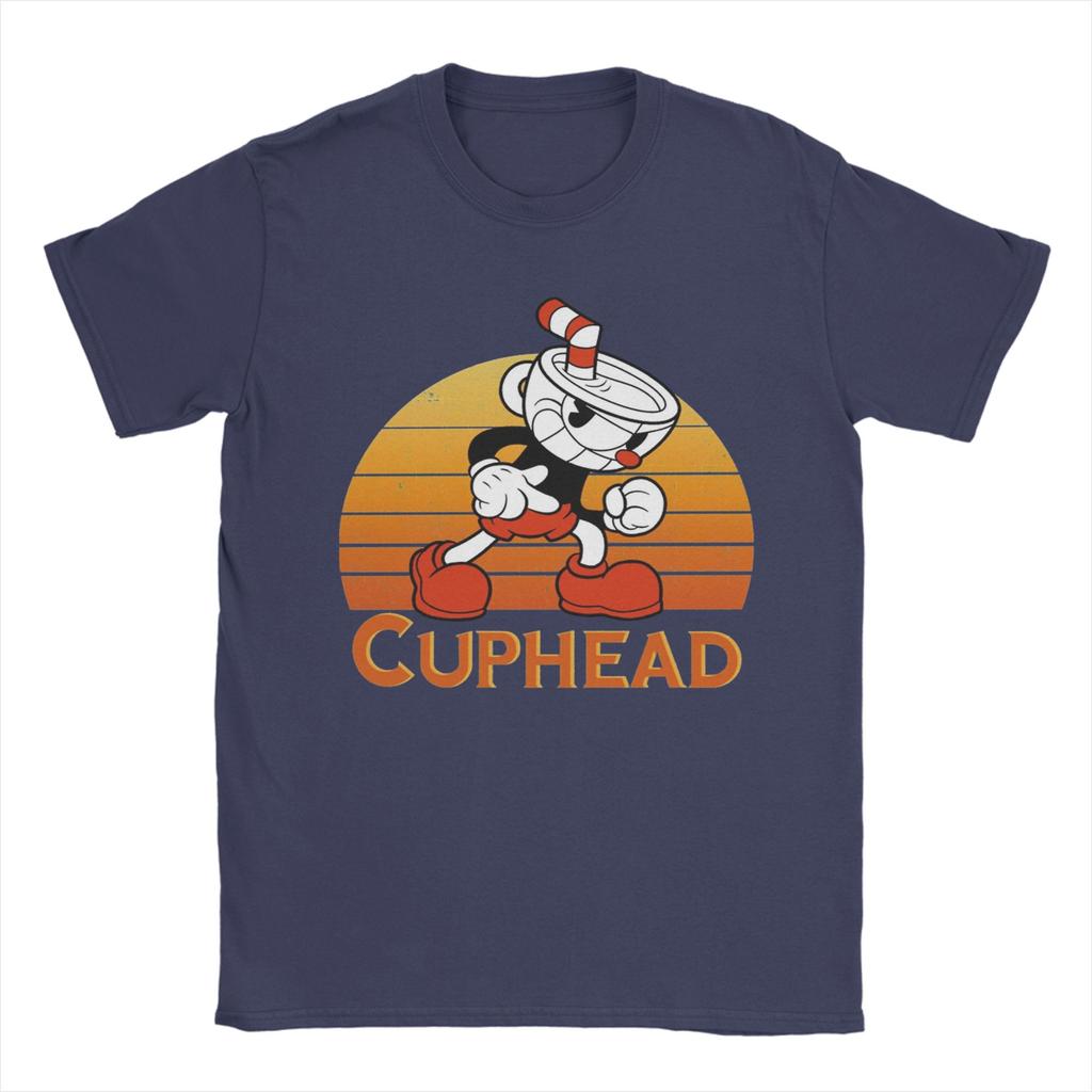Cuphead Vintage Sunset TShirt Beach Hip Hop T Shirts Men Cotton O Neck Oversize Tees Short Sleeve Vintage Tops