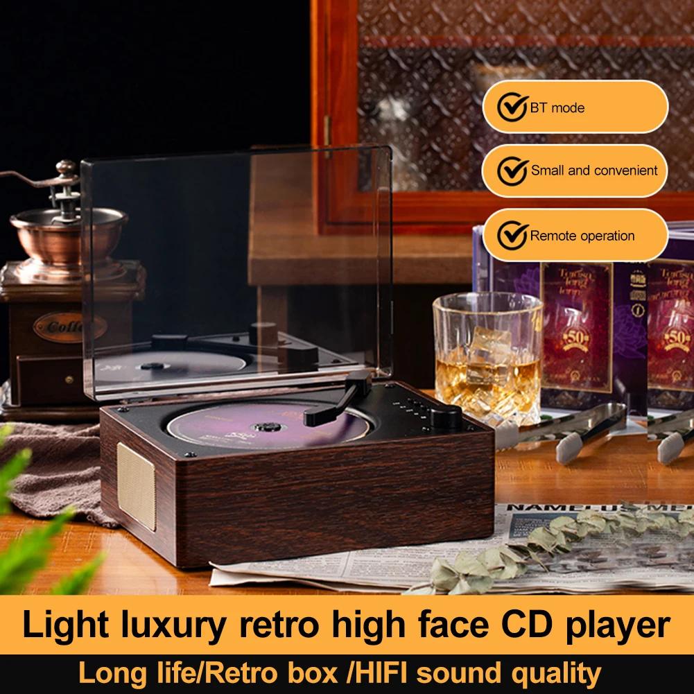 Portable CD Player Bluetooth Speaker Retro Turntable Speaker Support CD BT USB 3.5mm AUX Desktop CD Player for Phone Desktop PC