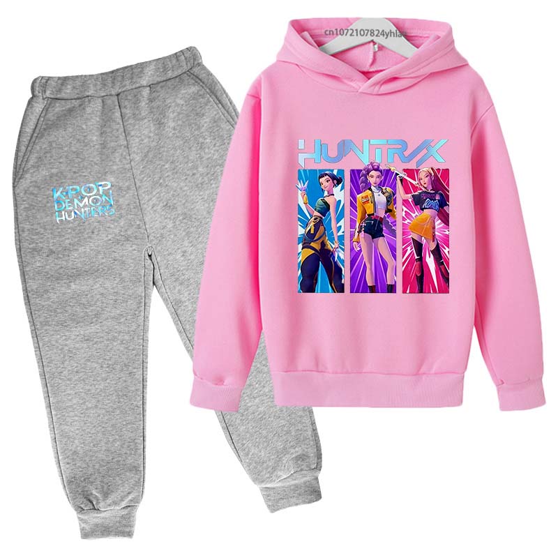 Kpop Demon Hunters Kids Hot Anime Print Spring Autumn Casual 2pcs Hoodie+Pants Tracksuits Girls Fashion Huntrx Clothes
