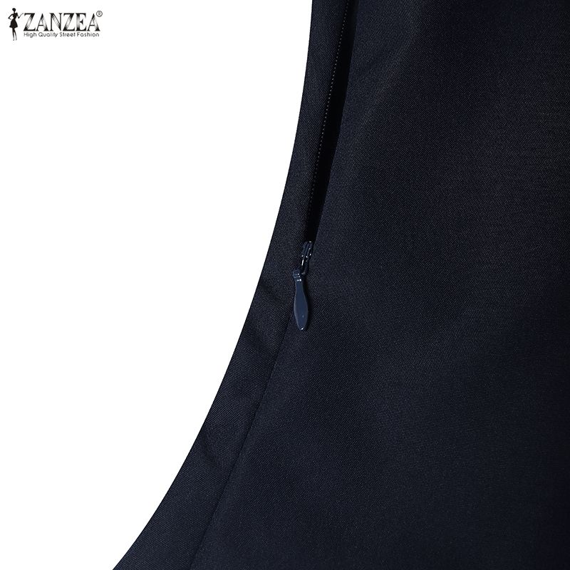 ZANZEA Damska swobodna, letnia sukienka z okrągłym dekoltem i krótkim rękawem