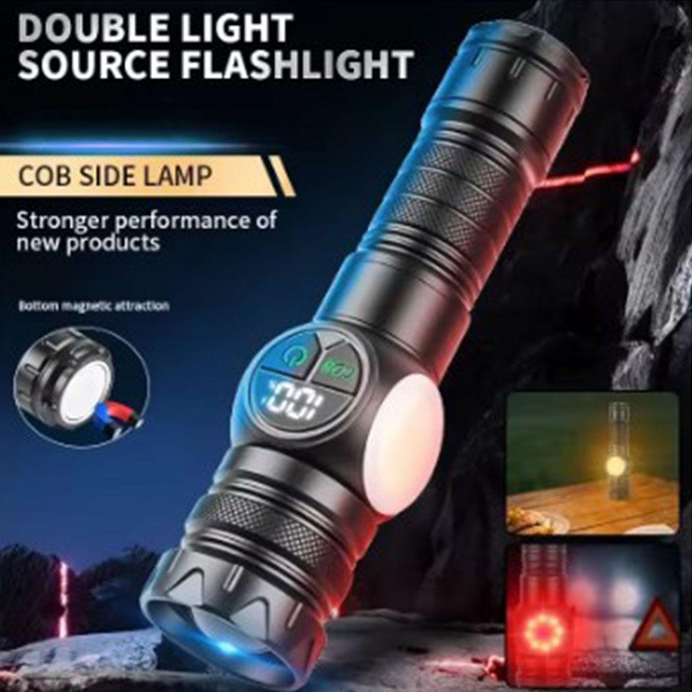 Searchlight LED Flashlight USB Rechargeable Camping Light Portable Display  Torch  Outdoor