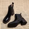 Mid Heels Women Ankle Chelsea Boots Square Toe Shoes Classic Winter Motorcycle Boots New Brand 2024 Walking Goth Zapatos Mujer