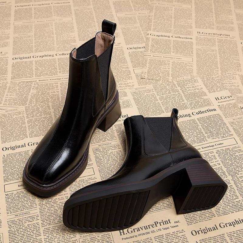 Mid Heels Women Ankle Chelsea Boots Square Toe Shoes Classic Winter Motorcycle Boots New Brand 2024 Walking Goth Zapatos Mujer