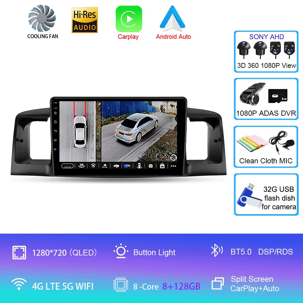 Car Radio Android 14 For Toyota Corolla E120 BYD F3 2007 - 2011 Navigation Multimedia Player Stereo GPS WiFi+4G DSP Carplay+Auto