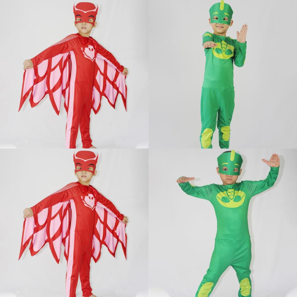 Noblekids Pj Mask Costume Featuring Colorful Catboy Owlette Gekko Jumpsuit For Kids