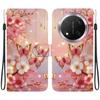 Handmade PU Leather Flip Case for Honor X9c Anti-Slip Shockproof Cover with Wrist Strap & Heart/Rose Cat Designs