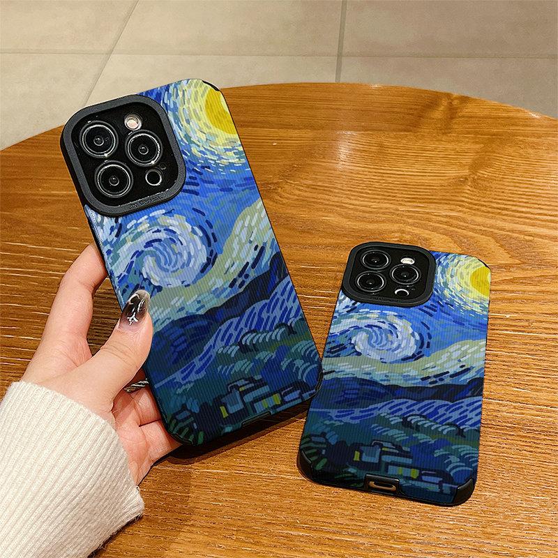 Vertikale Lederhülle Sternennacht-Malerei Bedruckt Gemustert Stoßfest Weiche Silikonhülle mit Kameraobjektiv Vollständiger Schutz für IPhone Samsung