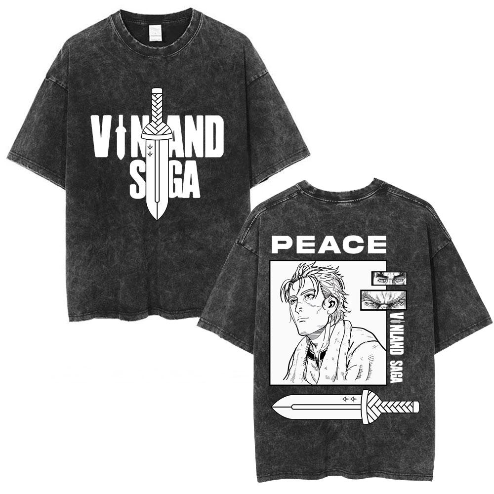Vintage Washed Anime Vinland Saga Thorfinn Karlsefni T Shirt Mens Women Clothing Fashion Street Casual Cotton Oversized Tshirts