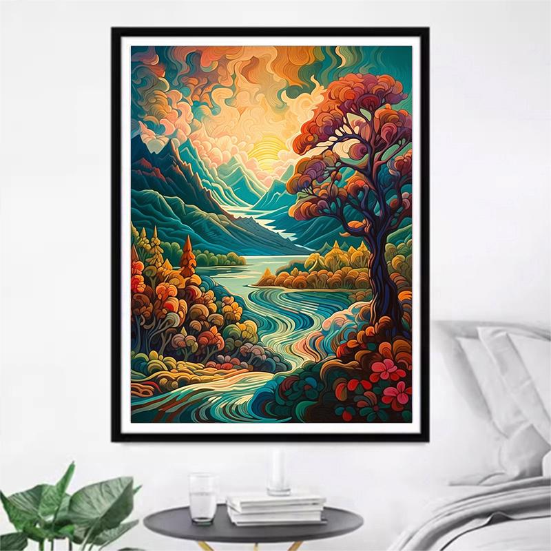5d DIY Diamond Painting Cross Stitch Abstract Autumn Scenery Diamond Embroidery Mosaic Full Round Drill Home Decor Arts