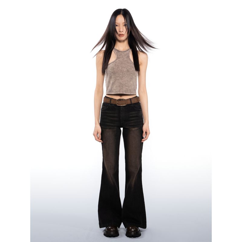 Thelight American vintage Fried Color Short Sling Sleeveless I-Shaped Vest Women Asymmetric Women Gyaru Summer New