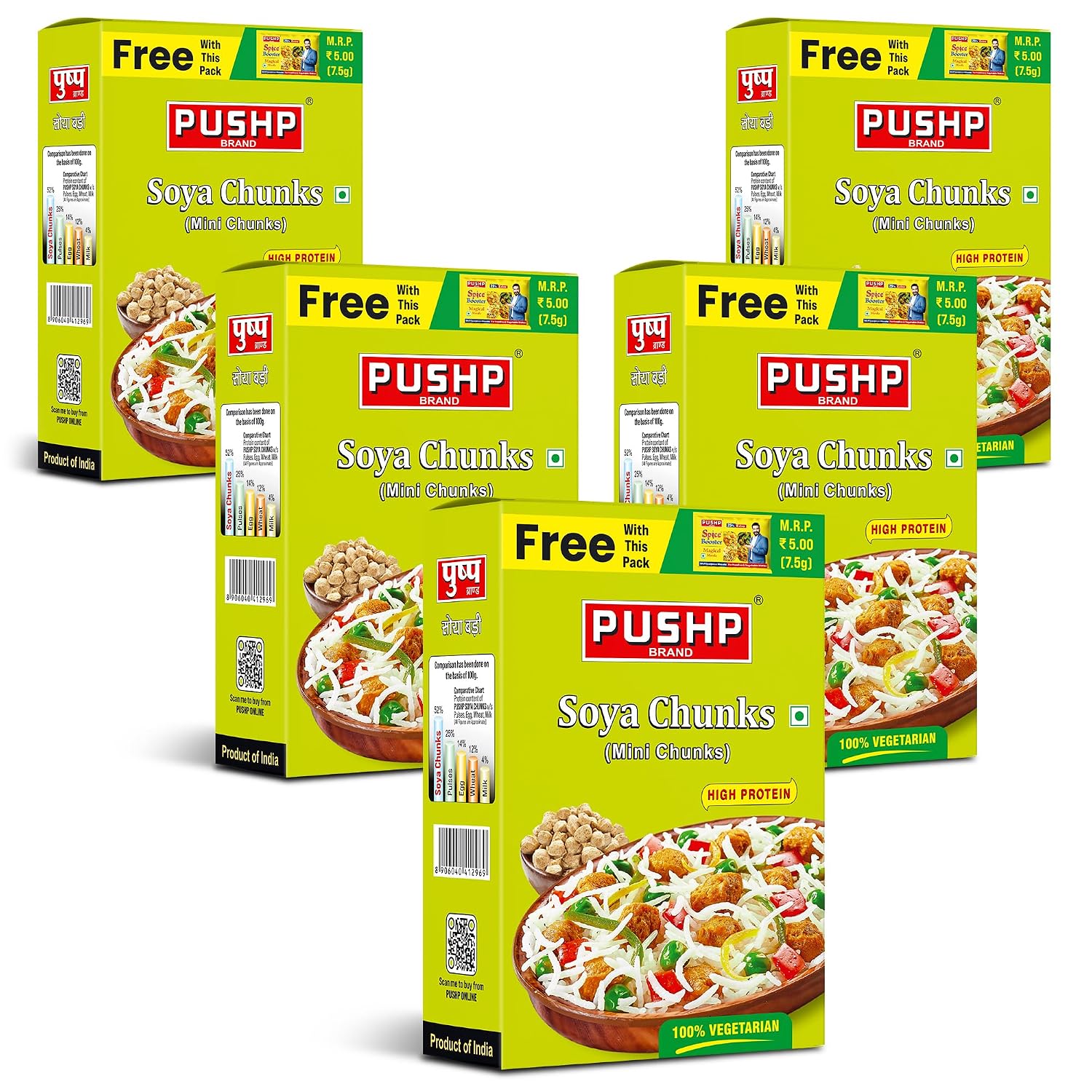 Pushp Brand Mini Soya Chunks High Protein Vegetarian Soya Wadi 200g Pack of 5 Total 1000g Versatile Plant Based Food