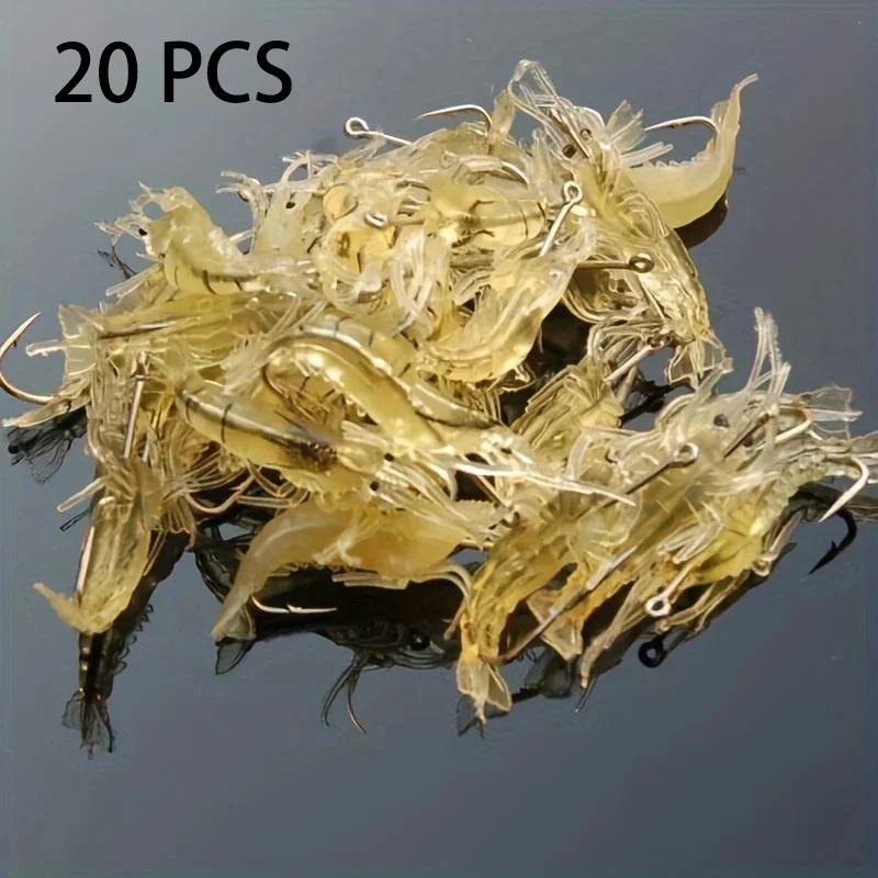 

20/50pcs/set Shrimp Lures Soft Shrimp Fishing Lures For Freshwater Saltwater Luminous Shrimp Bait Set With Sharp Hook Bead A