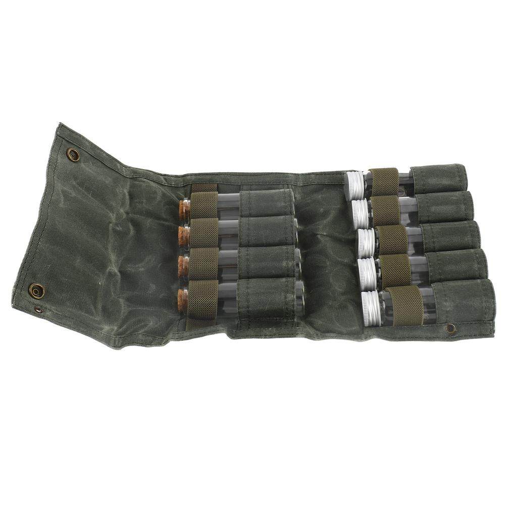 Tragbare Gewürztasche Mehrzweck-Leinwand-Gewürzlagerbeutel mit 9 Gewürzgläsern für Outdoor-Camping-Reisen OD-Grün