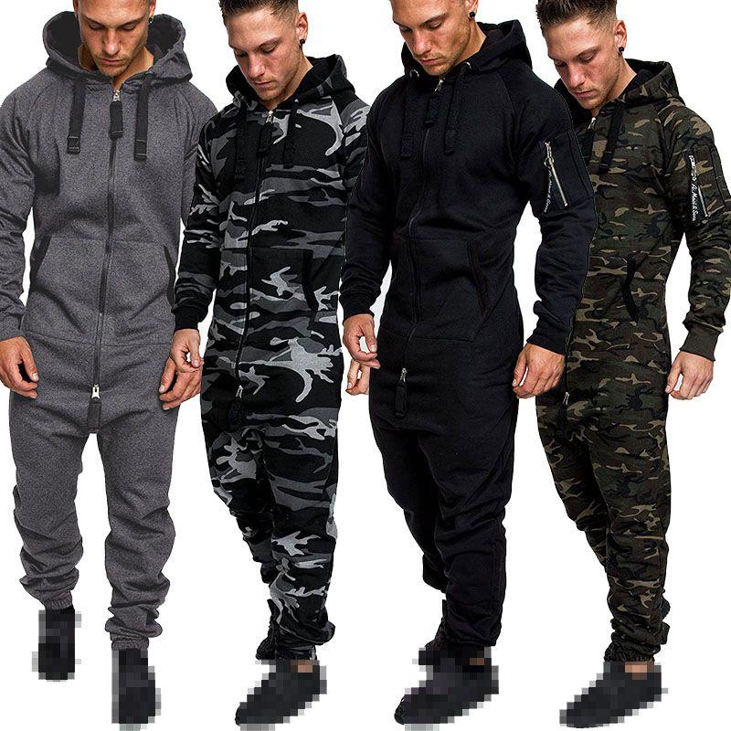 Herren Camouflage Jumpsuit mit Kapuze und Reißverschluss Perfekt für den täglichen Gebrauch