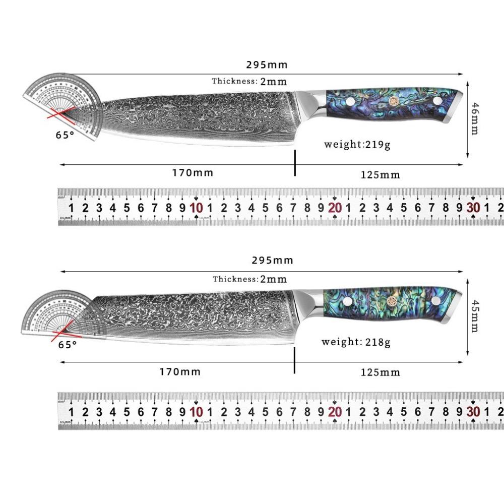 67-Layer Damascus Steel Kitchen Knife, 60-62 HRC High Hardness Sharp Slicing Knife, Vacuum Heat Treated Chef Knife for Fruit Vegetable Meat Prep